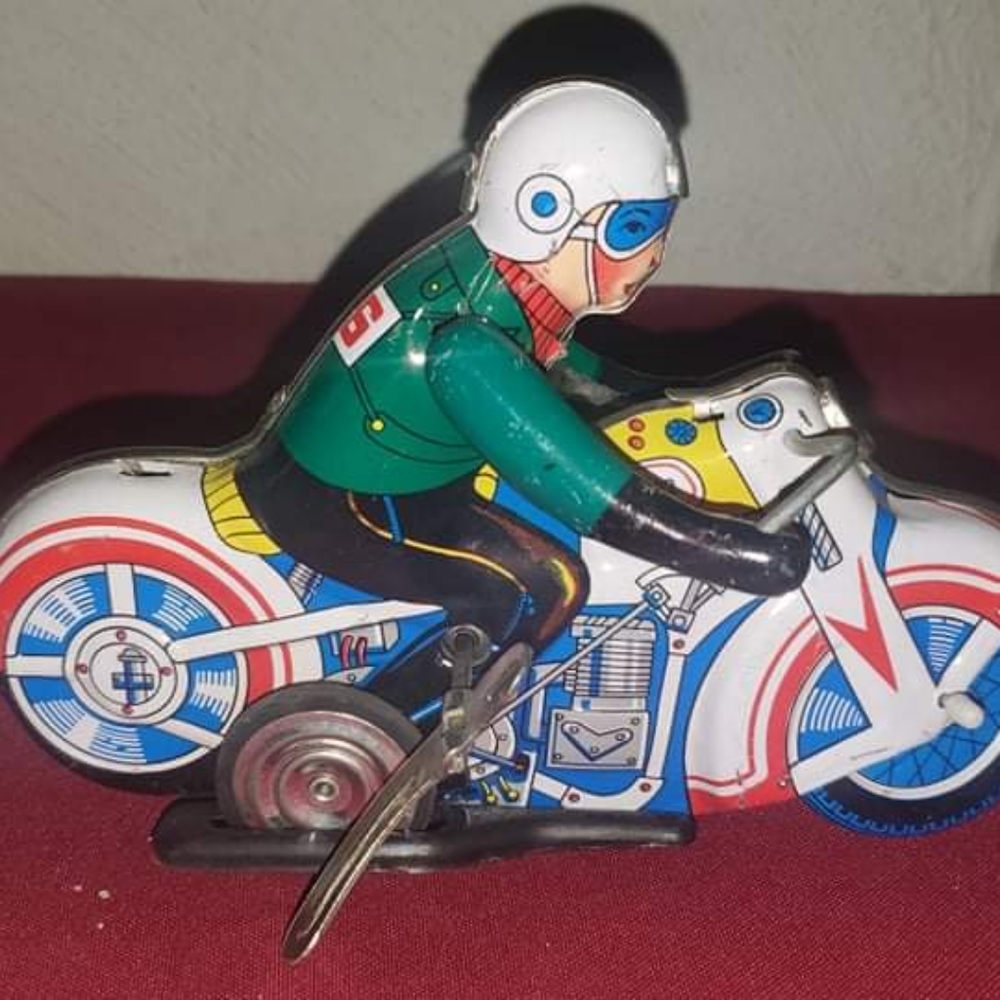Vintage Tin Litho Wind Up Motorcycle MS-702